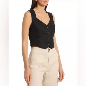 BAGATELLE Linen Cotton Portrait Neck Button Front Vest Black Size XL NWT